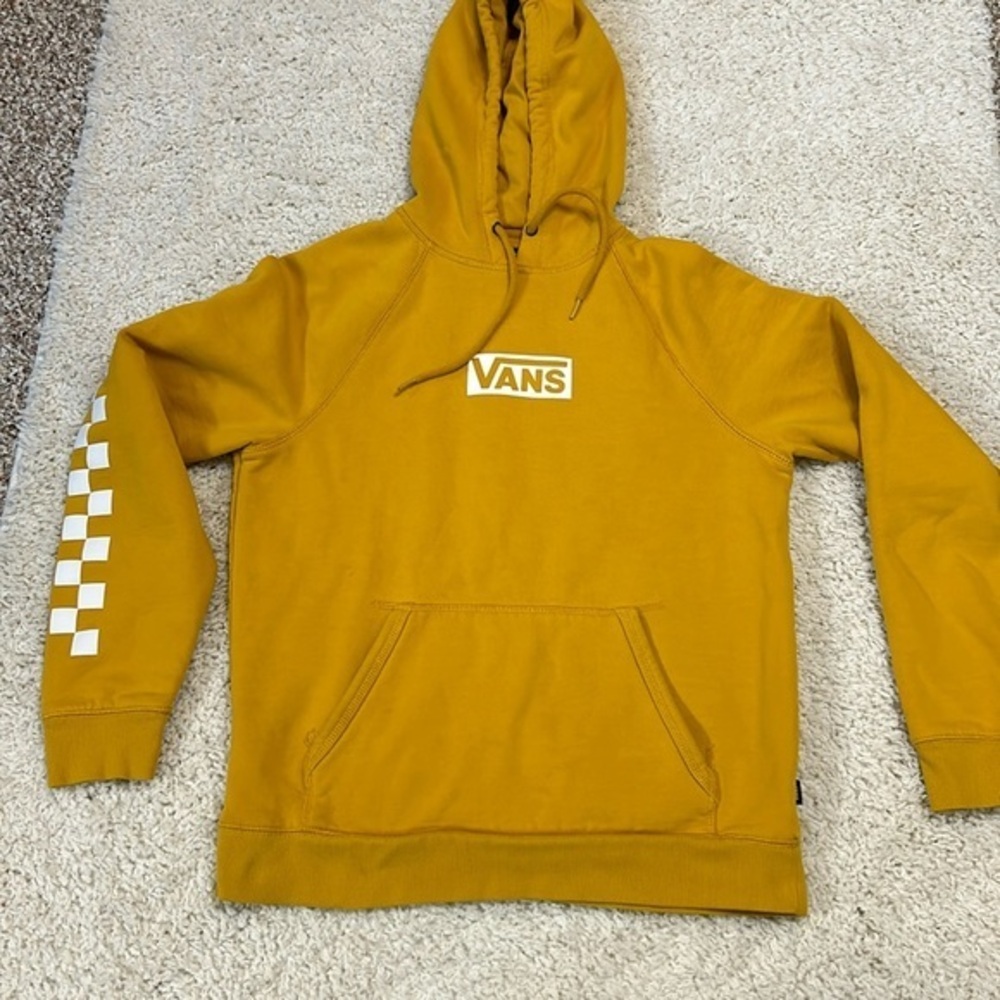 VANS Versa S mustard yellow and white hooded sweatshirt with kangaroo po…